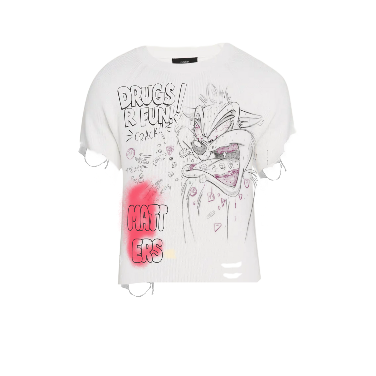 N*M Tasmanian “Drugs R Fun!” Cut-off Crewneck Tee