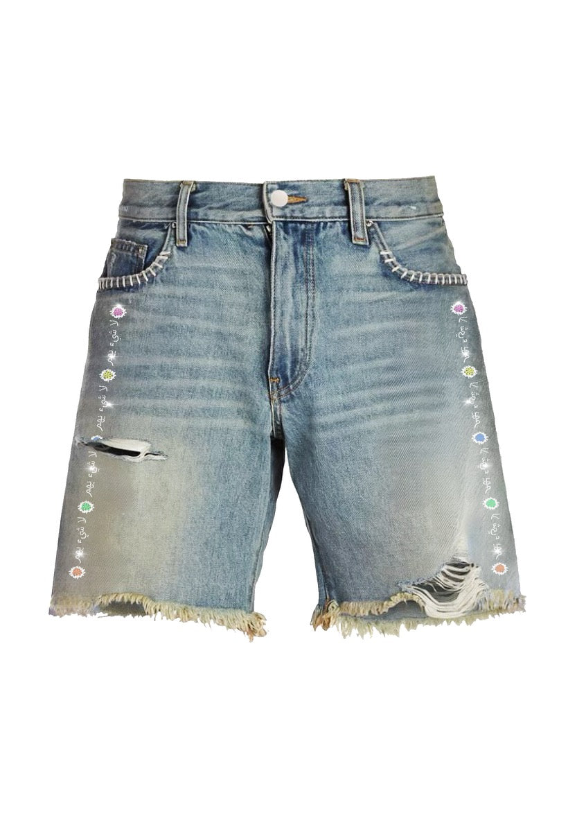 N*M “Rhinestone” Denim Blue Shorts